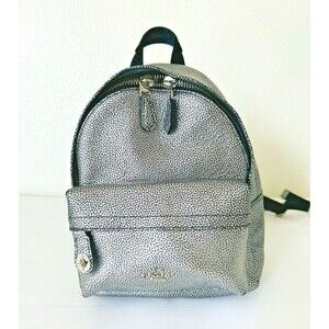 COACH Mini Campus Backpack In Hologram Pebble Leather Silver Metallic
